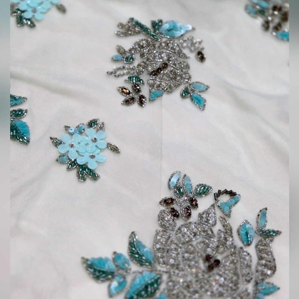 Blumarine Beaded Embroidered Aqua Gown • Made in Italy Sheer Floral Maxi Dress - Picture 13 of 15